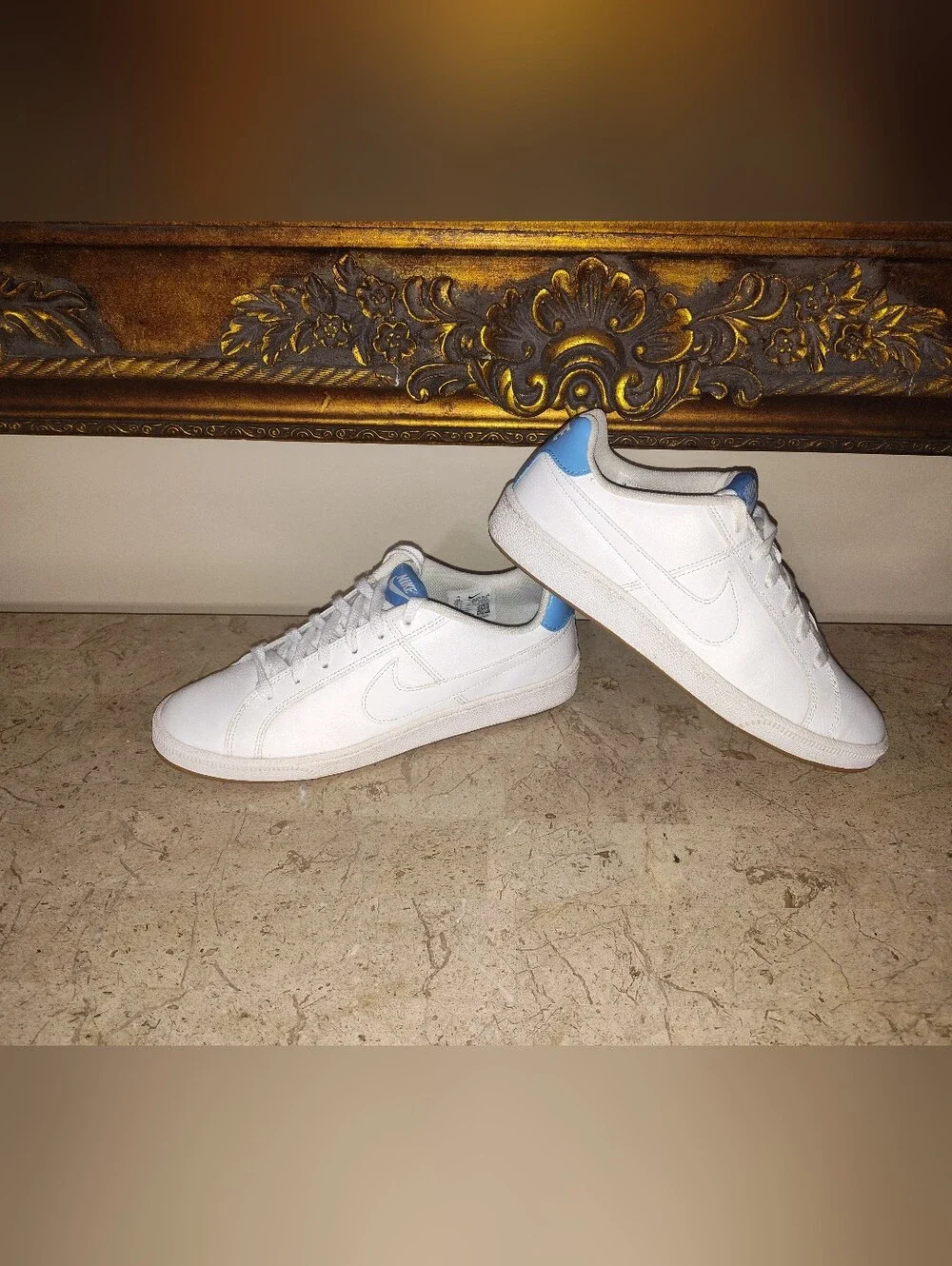 Nike Court Royale White Low-Top Sneakers with Light Blue Heel Tab